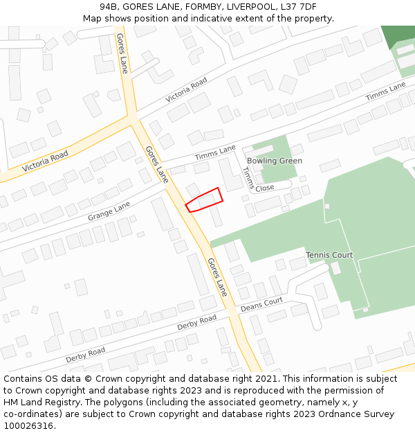 94B, GORES LANE, FORMBY, LIVERPOOL, L37 7DF: Location map and indicative extent of plot