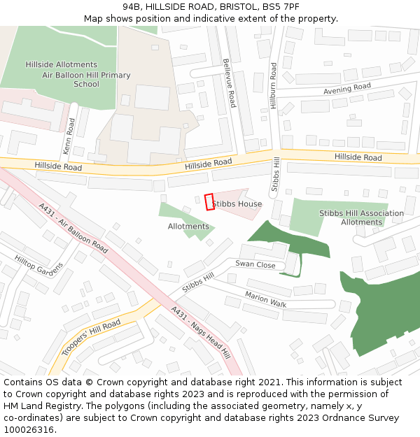 94B, HILLSIDE ROAD, BRISTOL, BS5 7PF: Location map and indicative extent of plot