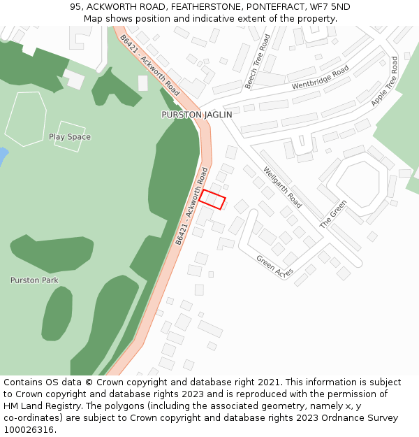 95, ACKWORTH ROAD, FEATHERSTONE, PONTEFRACT, WF7 5ND: Location map and indicative extent of plot