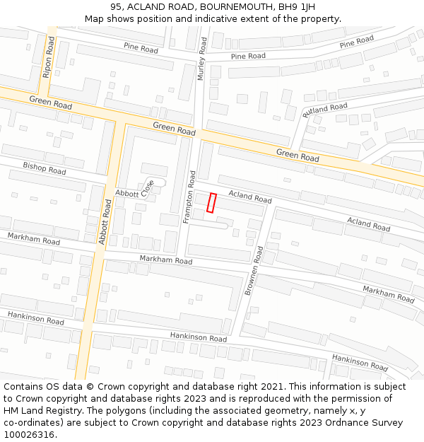 95, ACLAND ROAD, BOURNEMOUTH, BH9 1JH: Location map and indicative extent of plot