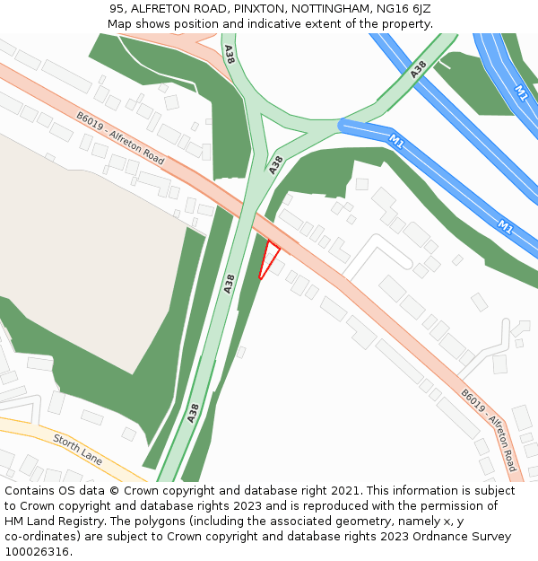 95, ALFRETON ROAD, PINXTON, NOTTINGHAM, NG16 6JZ: Location map and indicative extent of plot