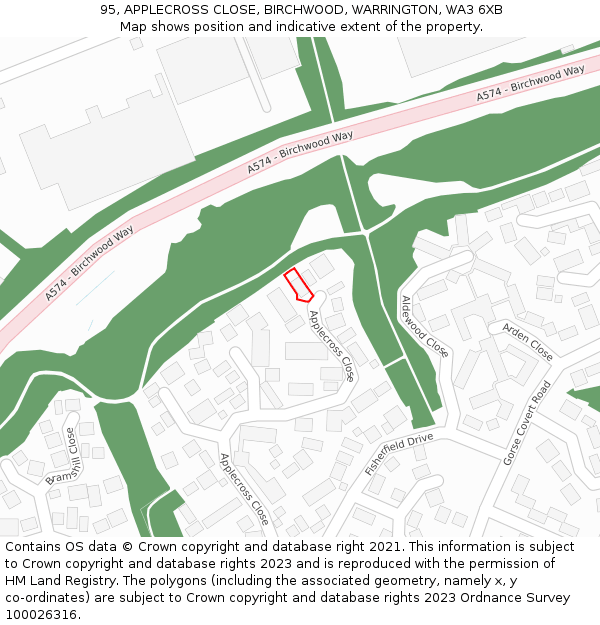 95, APPLECROSS CLOSE, BIRCHWOOD, WARRINGTON, WA3 6XB: Location map and indicative extent of plot