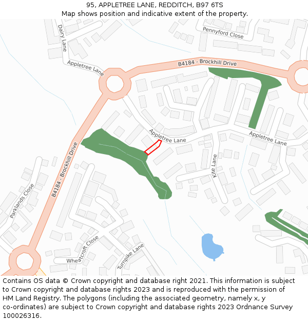 95, APPLETREE LANE, REDDITCH, B97 6TS: Location map and indicative extent of plot