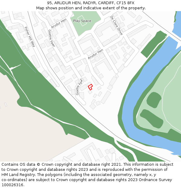 95, ARUDUR HEN, RADYR, CARDIFF, CF15 8FX: Location map and indicative extent of plot