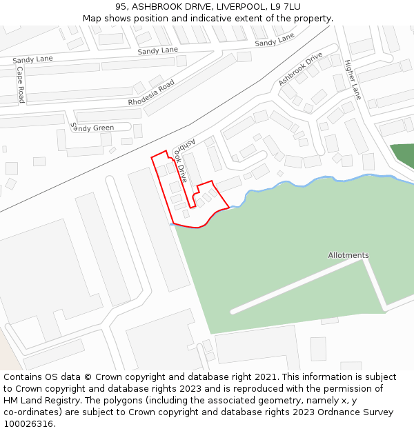 95, ASHBROOK DRIVE, LIVERPOOL, L9 7LU: Location map and indicative extent of plot