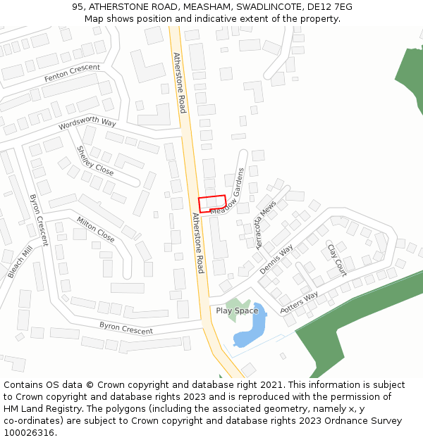 95, ATHERSTONE ROAD, MEASHAM, SWADLINCOTE, DE12 7EG: Location map and indicative extent of plot