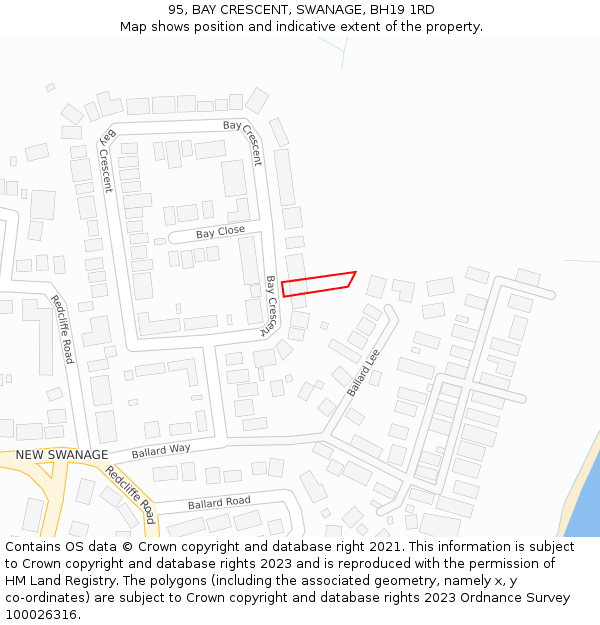 95, BAY CRESCENT, SWANAGE, BH19 1RD: Location map and indicative extent of plot