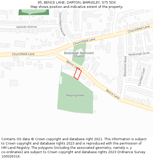 95, BENCE LANE, DARTON, BARNSLEY, S75 5DX: Location map and indicative extent of plot