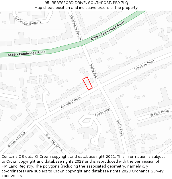 95, BERESFORD DRIVE, SOUTHPORT, PR9 7LQ: Location map and indicative extent of plot