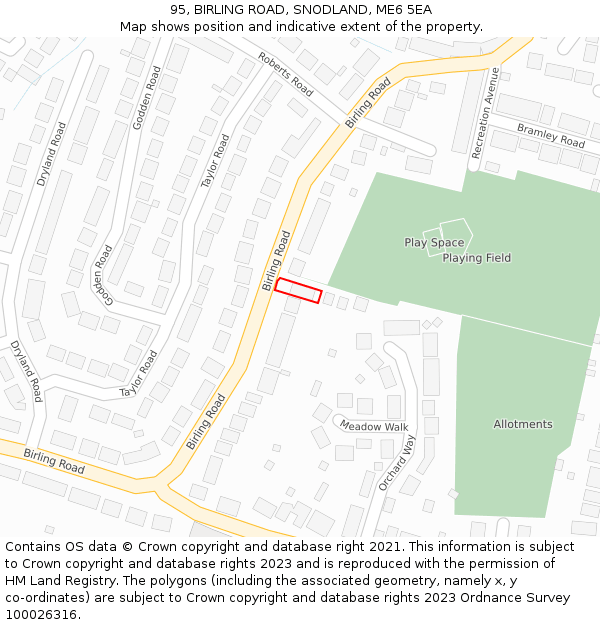 95, BIRLING ROAD, SNODLAND, ME6 5EA: Location map and indicative extent of plot