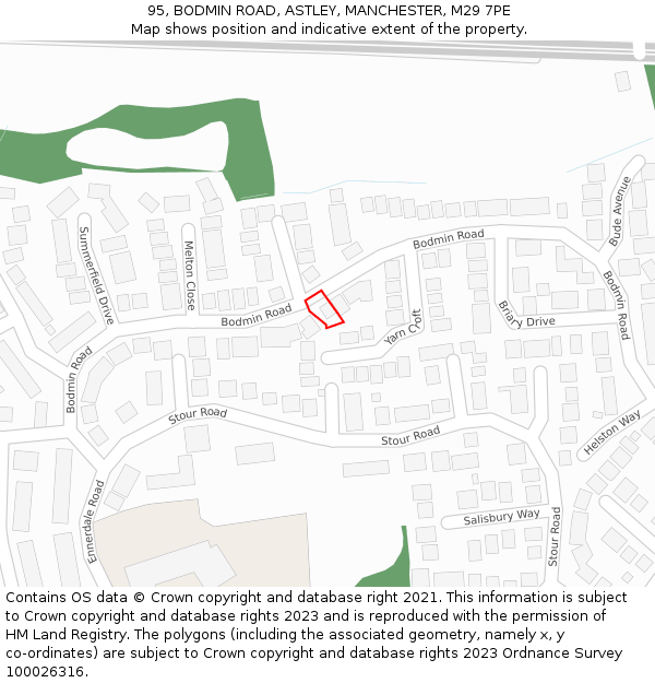 95, BODMIN ROAD, ASTLEY, MANCHESTER, M29 7PE: Location map and indicative extent of plot