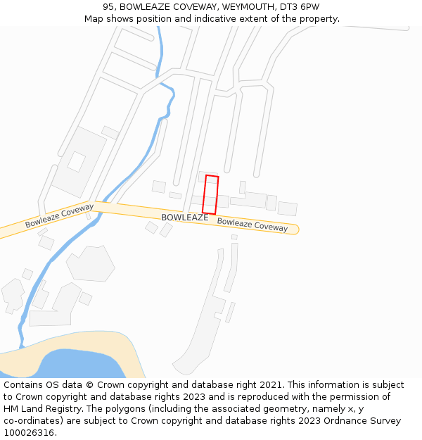 95, BOWLEAZE COVEWAY, WEYMOUTH, DT3 6PW: Location map and indicative extent of plot