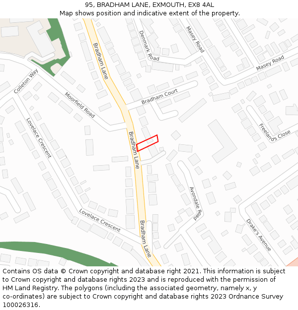 95, BRADHAM LANE, EXMOUTH, EX8 4AL: Location map and indicative extent of plot