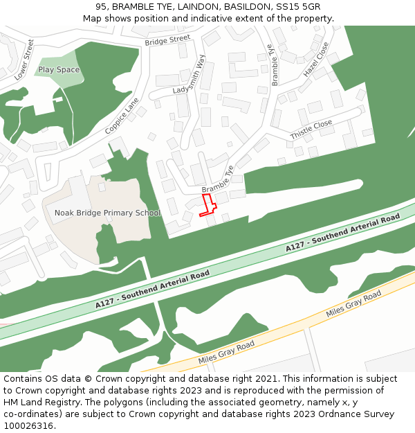95, BRAMBLE TYE, LAINDON, BASILDON, SS15 5GR: Location map and indicative extent of plot