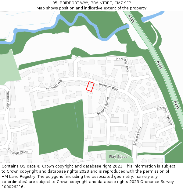 95, BRIDPORT WAY, BRAINTREE, CM7 9FP: Location map and indicative extent of plot