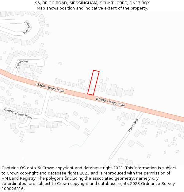 95, BRIGG ROAD, MESSINGHAM, SCUNTHORPE, DN17 3QX: Location map and indicative extent of plot