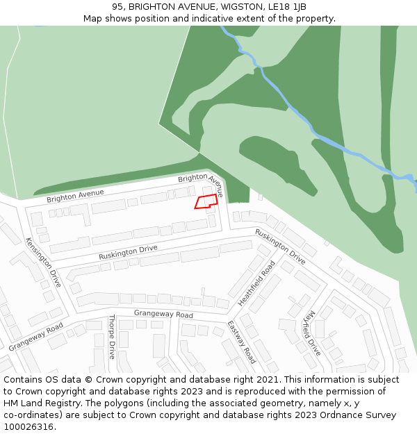 95, BRIGHTON AVENUE, WIGSTON, LE18 1JB: Location map and indicative extent of plot