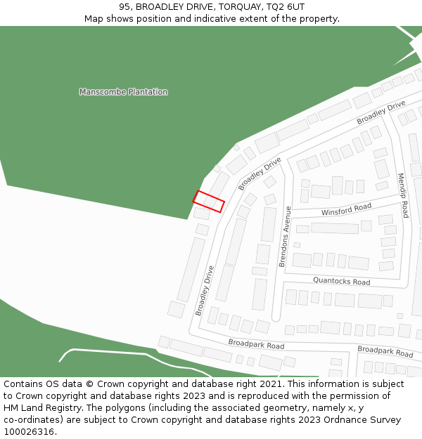 95, BROADLEY DRIVE, TORQUAY, TQ2 6UT: Location map and indicative extent of plot