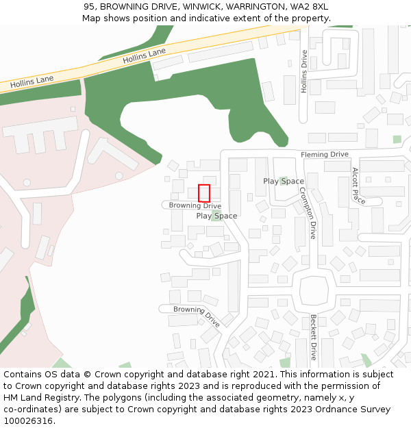 95, BROWNING DRIVE, WINWICK, WARRINGTON, WA2 8XL: Location map and indicative extent of plot