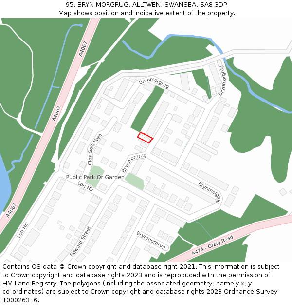 95, BRYN MORGRUG, ALLTWEN, SWANSEA, SA8 3DP: Location map and indicative extent of plot