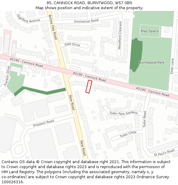 95, CANNOCK ROAD, BURNTWOOD, WS7 0BS: Location map and indicative extent of plot