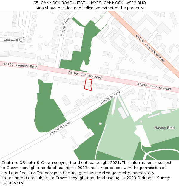 95, CANNOCK ROAD, HEATH HAYES, CANNOCK, WS12 3HQ: Location map and indicative extent of plot