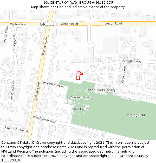 95, CENTURION WAY, BROUGH, HU15 1DF: Location map and indicative extent of plot