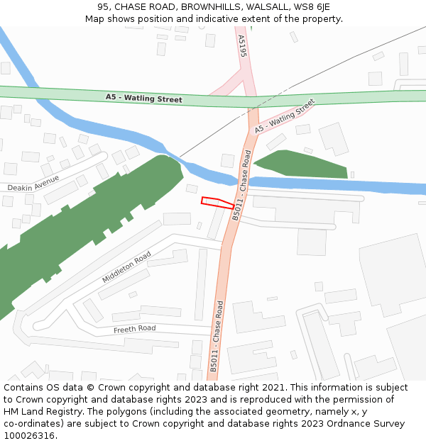 95, CHASE ROAD, BROWNHILLS, WALSALL, WS8 6JE: Location map and indicative extent of plot
