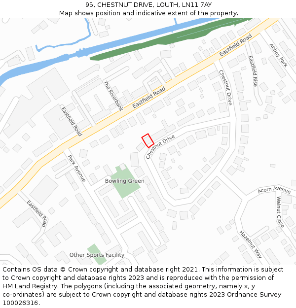 95, CHESTNUT DRIVE, LOUTH, LN11 7AY: Location map and indicative extent of plot