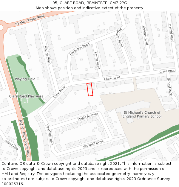 95, CLARE ROAD, BRAINTREE, CM7 2PG: Location map and indicative extent of plot