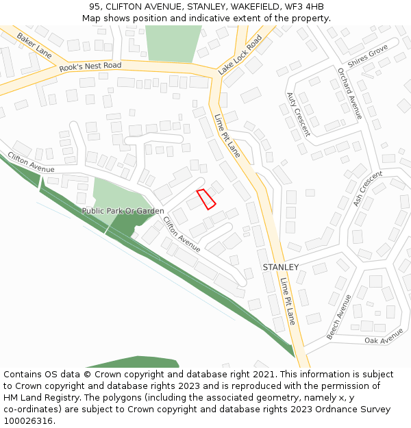 95, CLIFTON AVENUE, STANLEY, WAKEFIELD, WF3 4HB: Location map and indicative extent of plot