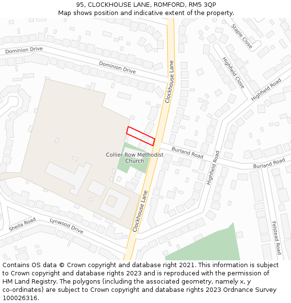 95, CLOCKHOUSE LANE, ROMFORD, RM5 3QP: Location map and indicative extent of plot