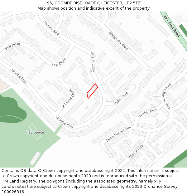 95, COOMBE RISE, OADBY, LEICESTER, LE2 5TZ: Location map and indicative extent of plot