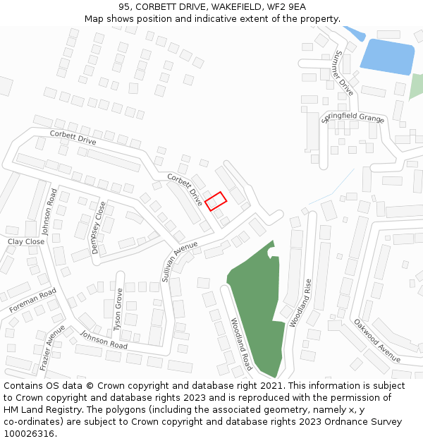 95, CORBETT DRIVE, WAKEFIELD, WF2 9EA: Location map and indicative extent of plot