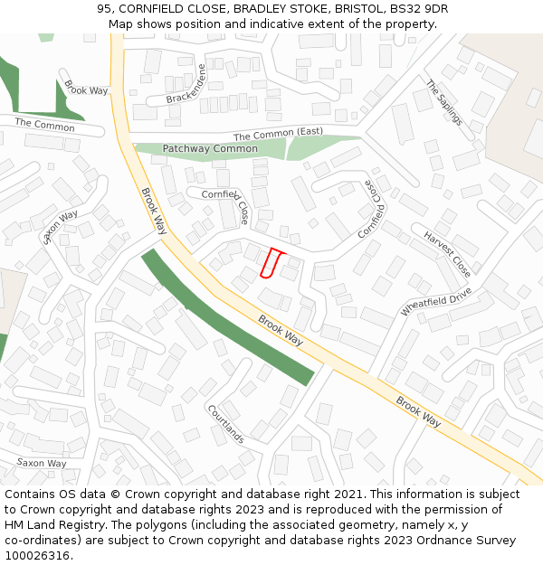 95, CORNFIELD CLOSE, BRADLEY STOKE, BRISTOL, BS32 9DR: Location map and indicative extent of plot