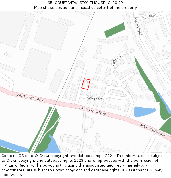 95, COURT VIEW, STONEHOUSE, GL10 3PJ: Location map and indicative extent of plot