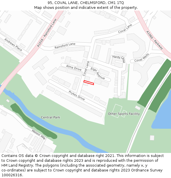 95, COVAL LANE, CHELMSFORD, CM1 1TQ: Location map and indicative extent of plot