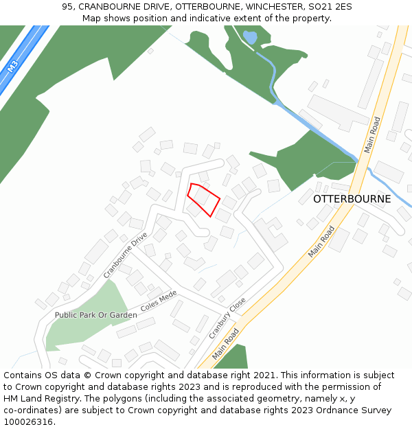 95, CRANBOURNE DRIVE, OTTERBOURNE, WINCHESTER, SO21 2ES: Location map and indicative extent of plot