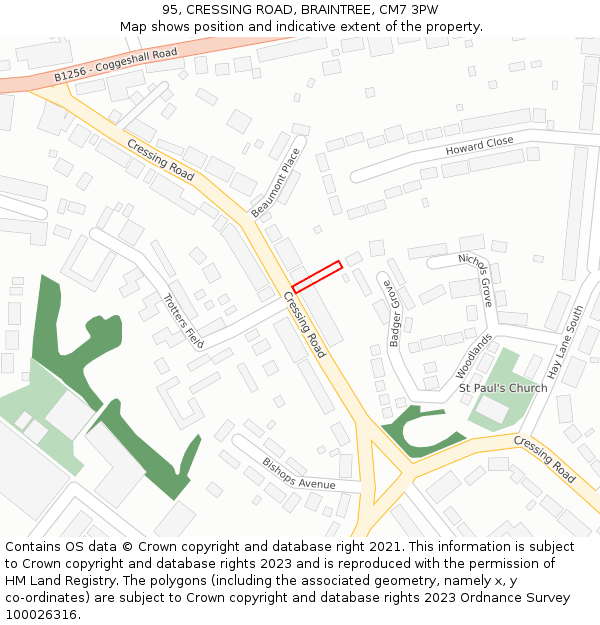 95, CRESSING ROAD, BRAINTREE, CM7 3PW: Location map and indicative extent of plot