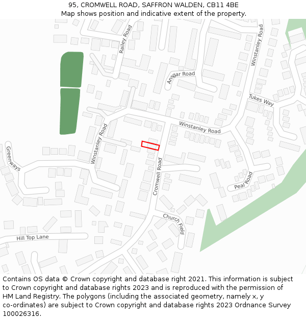 95, CROMWELL ROAD, SAFFRON WALDEN, CB11 4BE: Location map and indicative extent of plot