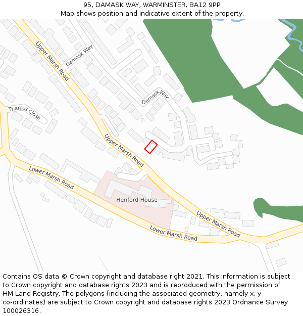 95, DAMASK WAY, WARMINSTER, BA12 9PP: Location map and indicative extent of plot