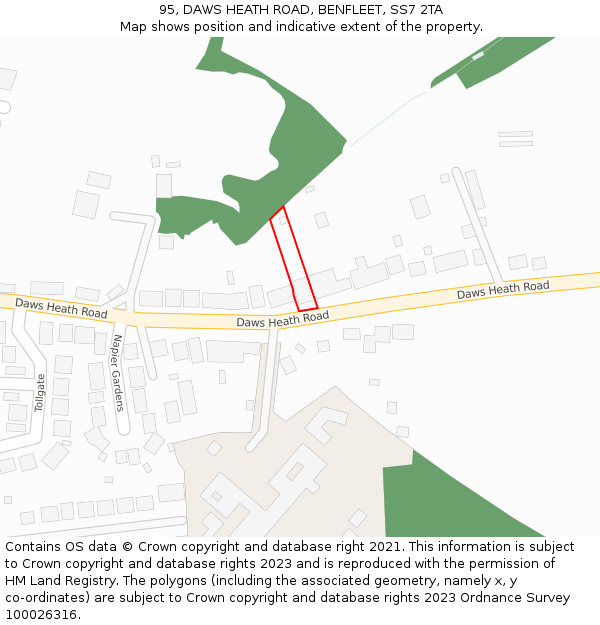95, DAWS HEATH ROAD, BENFLEET, SS7 2TA: Location map and indicative extent of plot