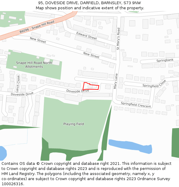 95, DOVESIDE DRIVE, DARFIELD, BARNSLEY, S73 9NW: Location map and indicative extent of plot