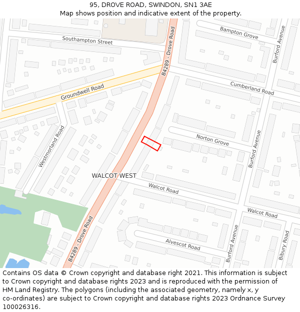 95, DROVE ROAD, SWINDON, SN1 3AE: Location map and indicative extent of plot