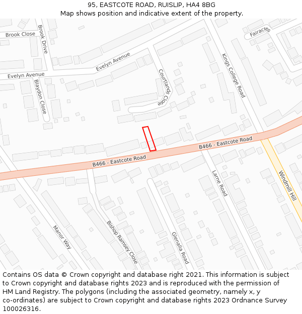 95, EASTCOTE ROAD, RUISLIP, HA4 8BG: Location map and indicative extent of plot