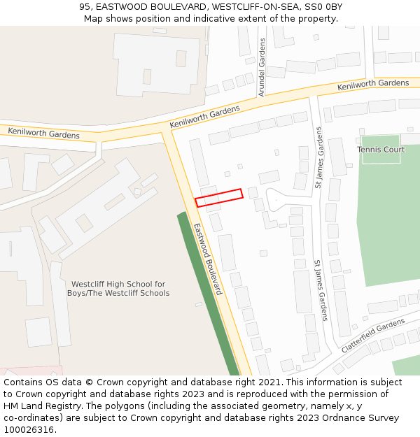 95, EASTWOOD BOULEVARD, WESTCLIFF-ON-SEA, SS0 0BY: Location map and indicative extent of plot