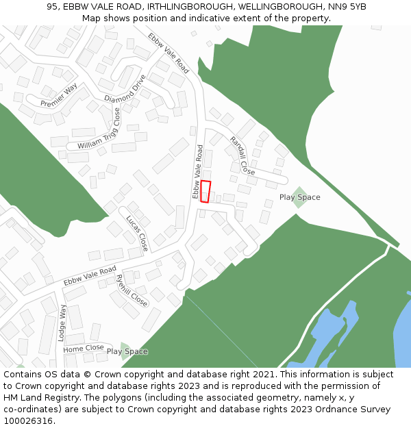 95, EBBW VALE ROAD, IRTHLINGBOROUGH, WELLINGBOROUGH, NN9 5YB: Location map and indicative extent of plot