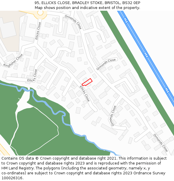 95, ELLICKS CLOSE, BRADLEY STOKE, BRISTOL, BS32 0EP: Location map and indicative extent of plot