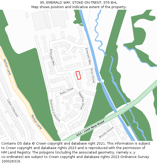 95, EMERALD WAY, STOKE-ON-TRENT, ST6 8HL: Location map and indicative extent of plot