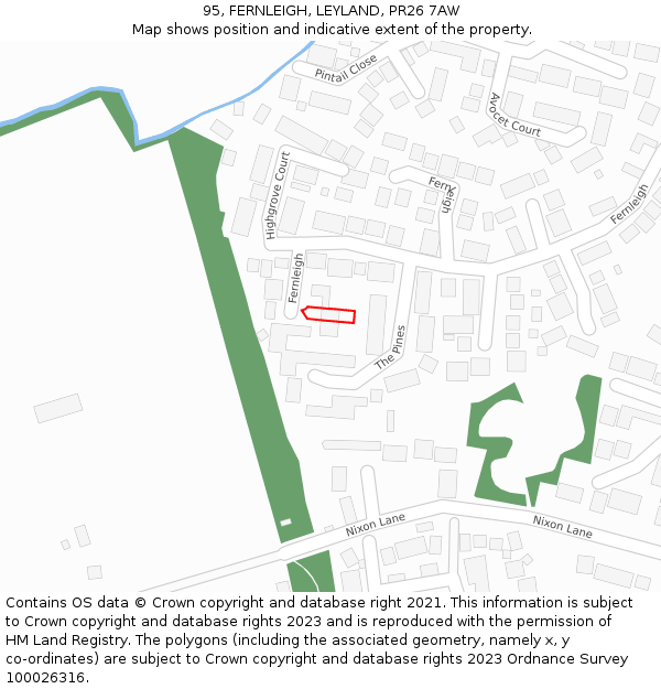 95, FERNLEIGH, LEYLAND, PR26 7AW: Location map and indicative extent of plot